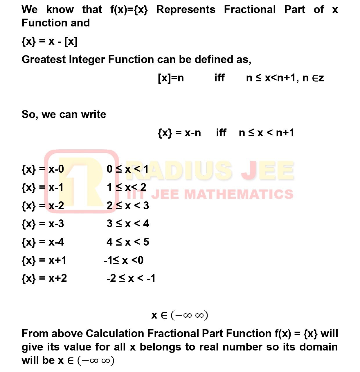 Domain of Fractional Part Function by RADIUS JEE